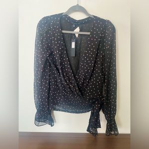 Lucy Paris tie-waist faux-wrap long sleeved blouse